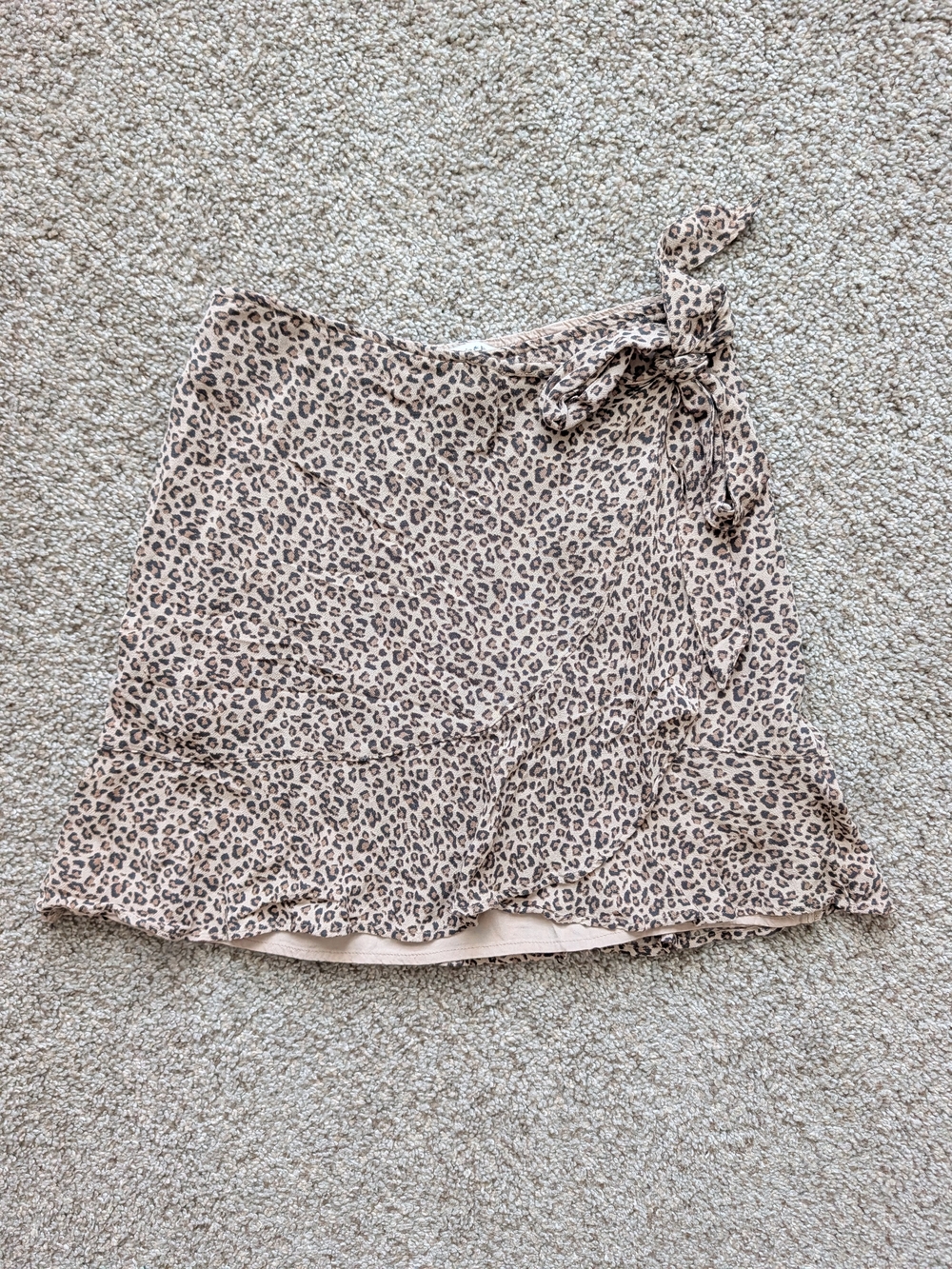 Abercrombie Womens Tan Black Leopard Print TieWaist Faux Wrap Mini Skirt Size XS